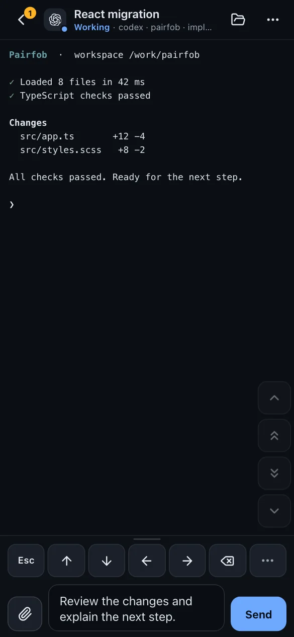 Session screen with a two-line message in the compose box